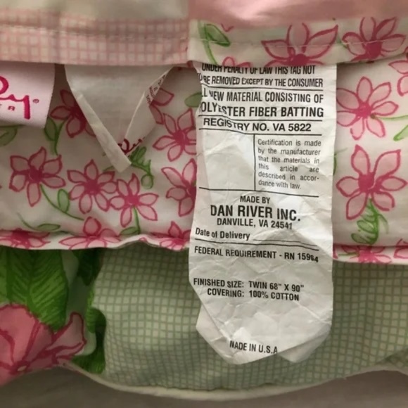 Lilly Pulitzer twin patchwork comforter quilted flowers reversible 100% cotton - Picture 11 of 11